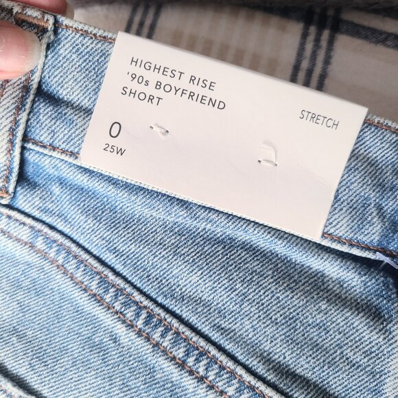 American Eagle Highest Rise 90s Boyfriend Distressed Denim Blue Wash Jean Shorts - Picture 6 of 11